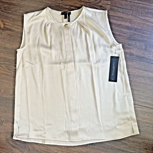 Donna Karan New York Women's Sleeveless Textured Satin Blouse Champagne Cream S - Picture 1 of 8